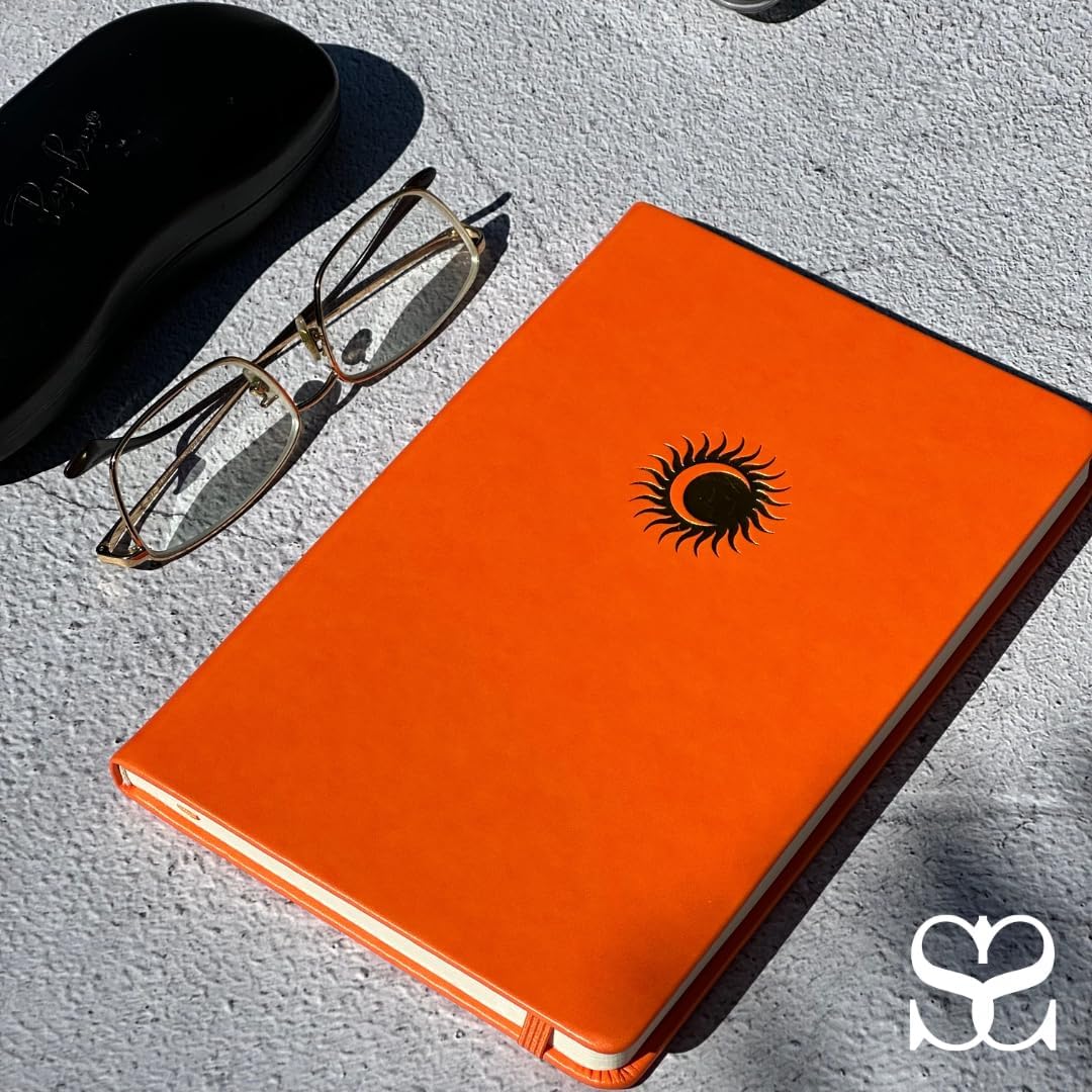Lined Journal - A5 Vegan Leather Notebook, 192 Archival-Quality Pages, QuillEase Bleed-Free Paper, Inner Pocket & Bookmark, Ideal for Journaling - Orange Sun