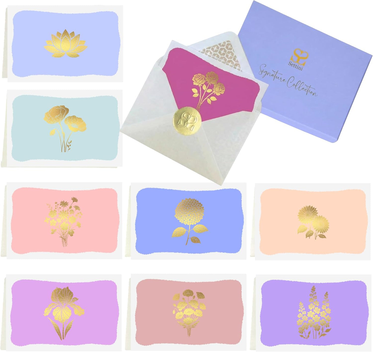 SETTINI Blank Floral Note Cards, 18 Pack Assorted Flower Greeting Cards, 9 Gold Foil Floral Designs with Stickers and Envelopes, 6" x 4" Visit the SETTINI Store
