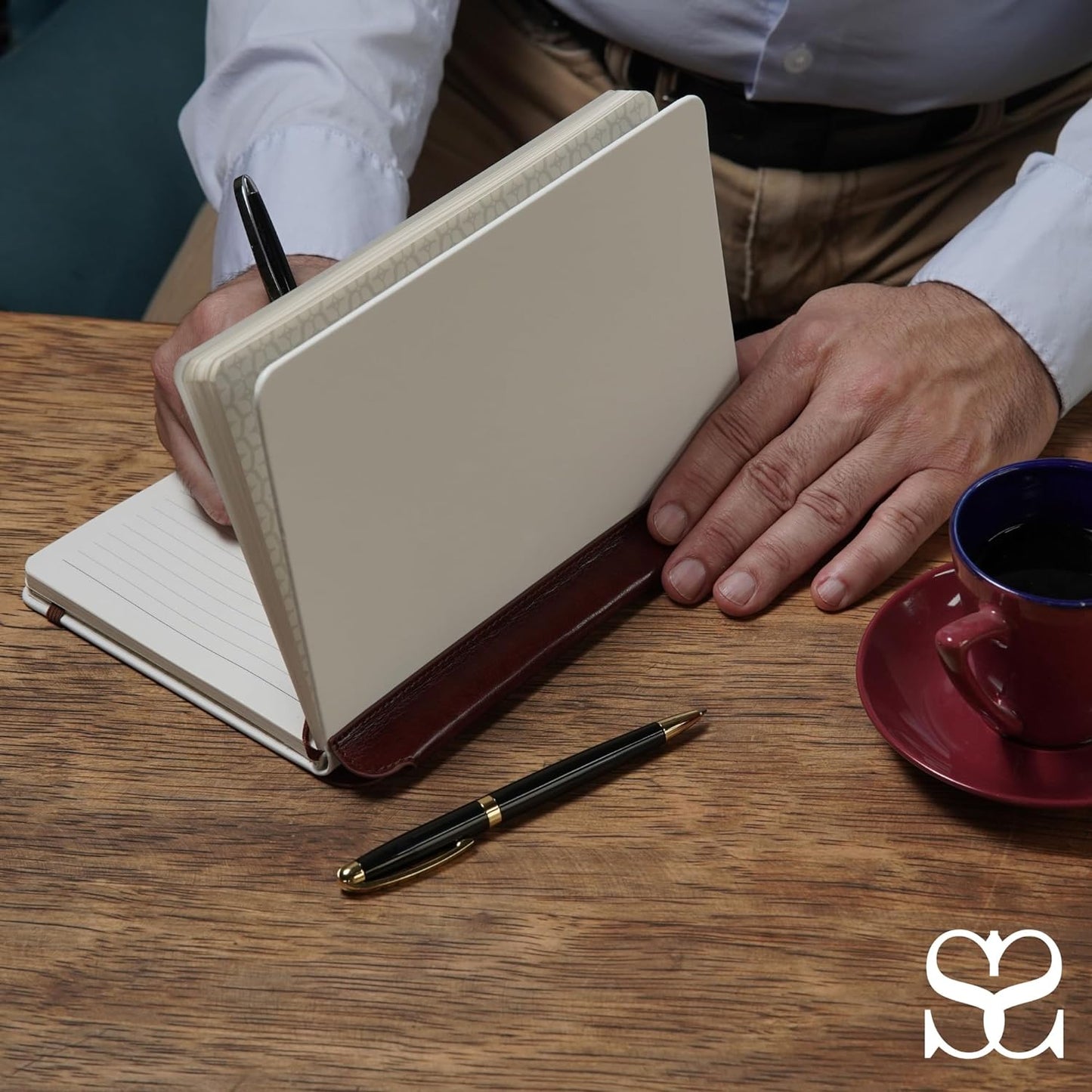 SETTINI® Lined Journal - Modern White Journal for Writing Gift Set - Hardcover Vegan Leather, Includes Luxury Pen in a Unique Pen Holder, 192 Pages, 6 x 8.5 inches, Birthday Gifts