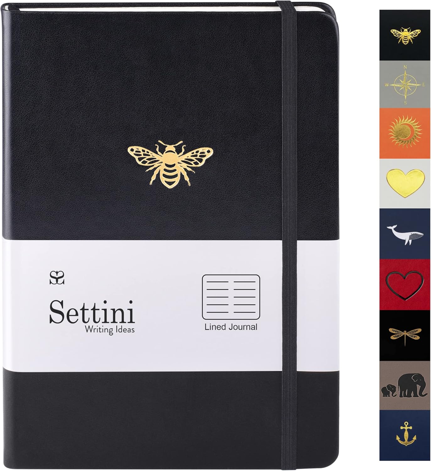 Lined Journal - A5 Vegan Leather Notebook, 192 Archival-Quality Pages, QuillEase Bleed-Free Paper, Inner Pocket & Bookmark, Ideal for Journaling - Black Bee