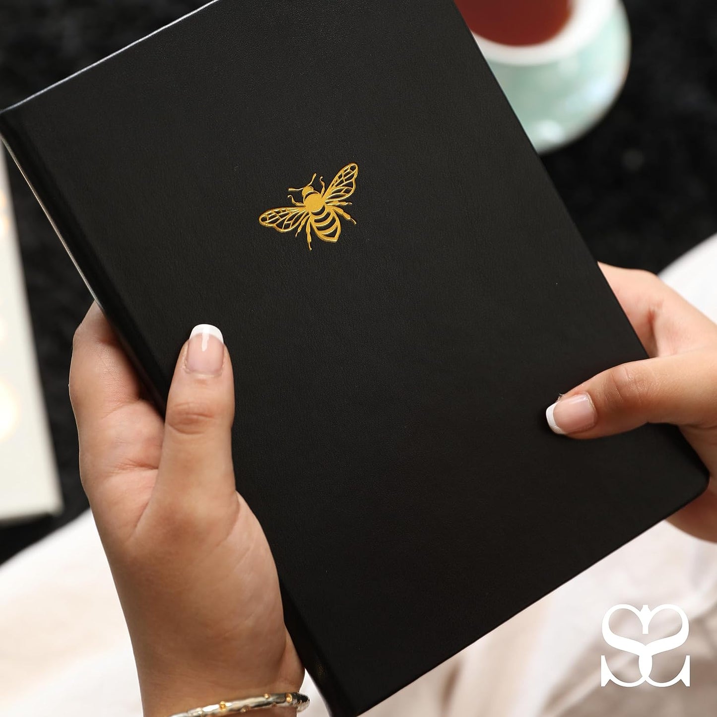 Lined Journal - A5 Vegan Leather Notebook, 192 Archival-Quality Pages, QuillEase Bleed-Free Paper, Inner Pocket & Bookmark, Ideal for Journaling - Black Bee