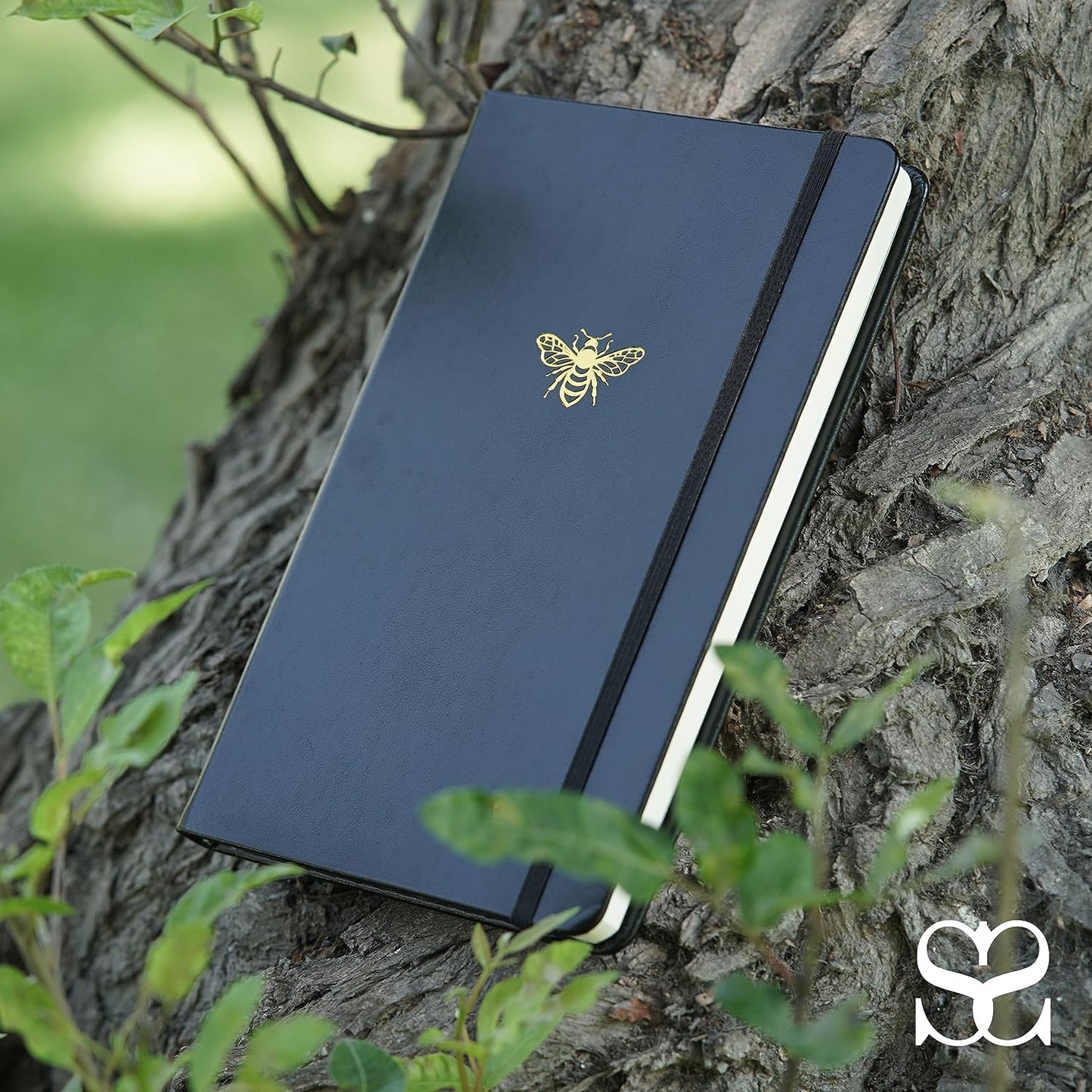 Lined Journal - A5 Vegan Leather Notebook, 192 Archival-Quality Pages, QuillEase Bleed-Free Paper, Inner Pocket & Bookmark, Ideal for Journaling - Black Bee