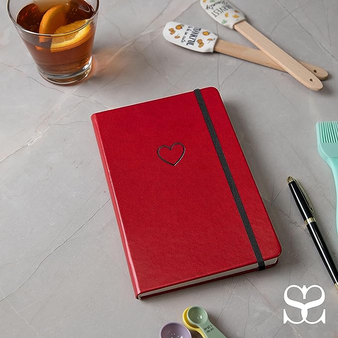 Lined Journal - A5 Vegan Leather Notebook, 192 Archival-Quality Pages, QuillEase Bleed-Free Paper, Inner Pocket & Bookmark, Ideal for Journaling - Red Heart