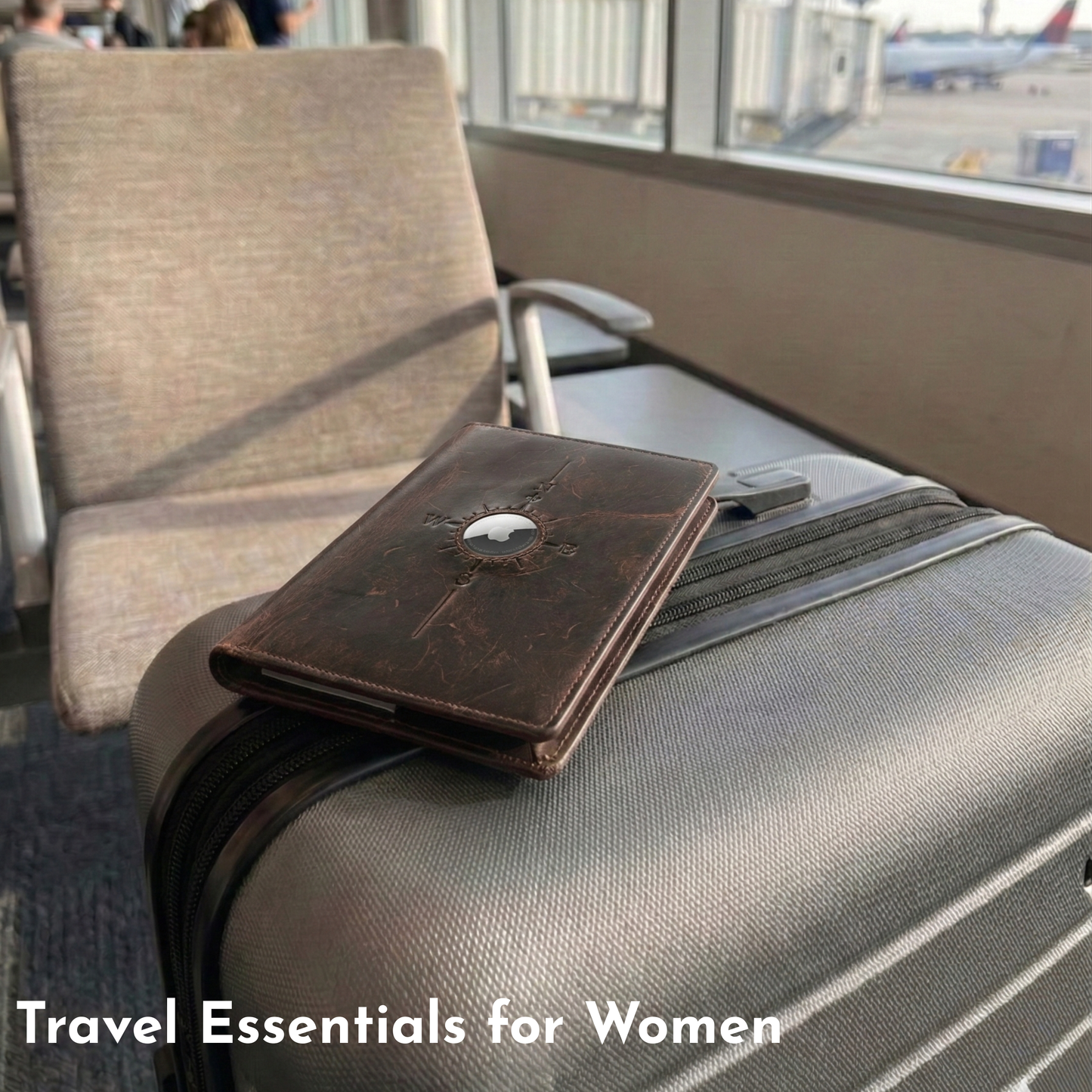 SETTINI Passport Holder for Travel with AirTag Holder – Genuine Leather RFID Blocking Wallet with Compass Design, 6 Card Slots & ID Window, Gift-Ready Box (AirTag Not Included)