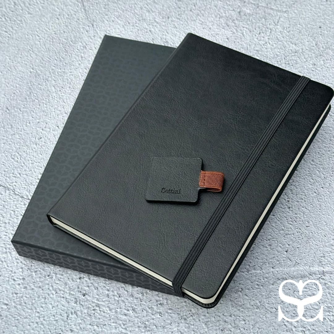 Journal Notebook for Writing, Vegan Leather Hardcover Notebook - Pen loop, Back Pockets & Lay-Flat design, 120 GSM A5 College ruled Bleed free Paper, Gift Set for Men and Women, Onyx Black