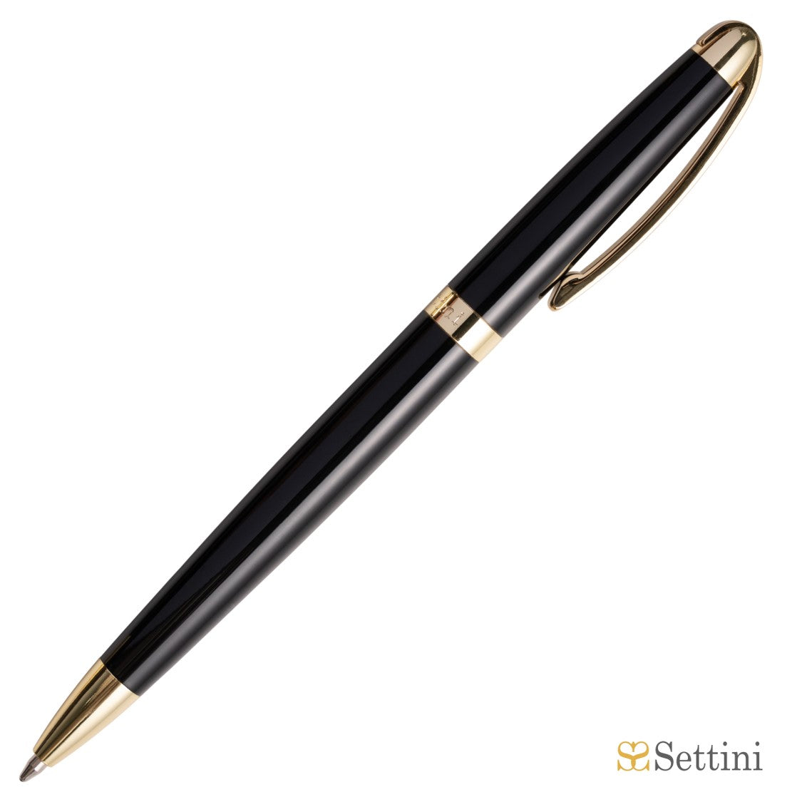 SETTINI® Milano Luxury Pen - Lacquer Black with Gold Trim Ballpoint. German Black Ink, Hinged Clip. Ideal Executive Gift. Elegant & Professional