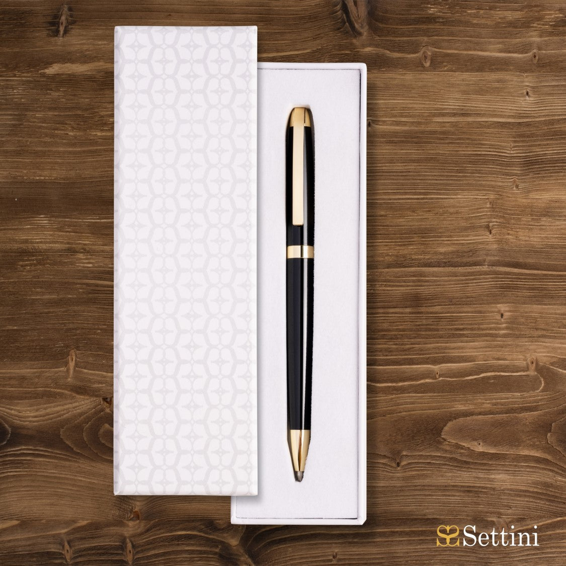 SETTINI® Milano Luxury Pen - Lacquer Black with Gold Trim Ballpoint. German Black Ink, Hinged Clip. Ideal Executive Gift. Elegant & Professional
