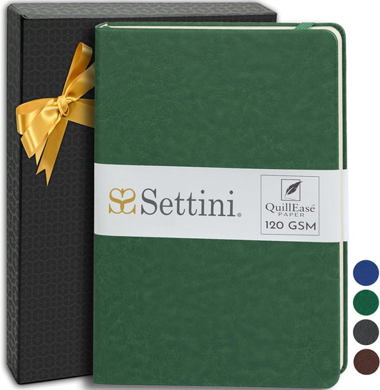 Journal Notebook for Writing, Vegan Leather Hardcover Notebook - Pen loop, Back Pockets & Lay-Flat design, 120 GSM A5 College ruled Bleed free Paper, Gift Set for Men and Women, Emerald Green
