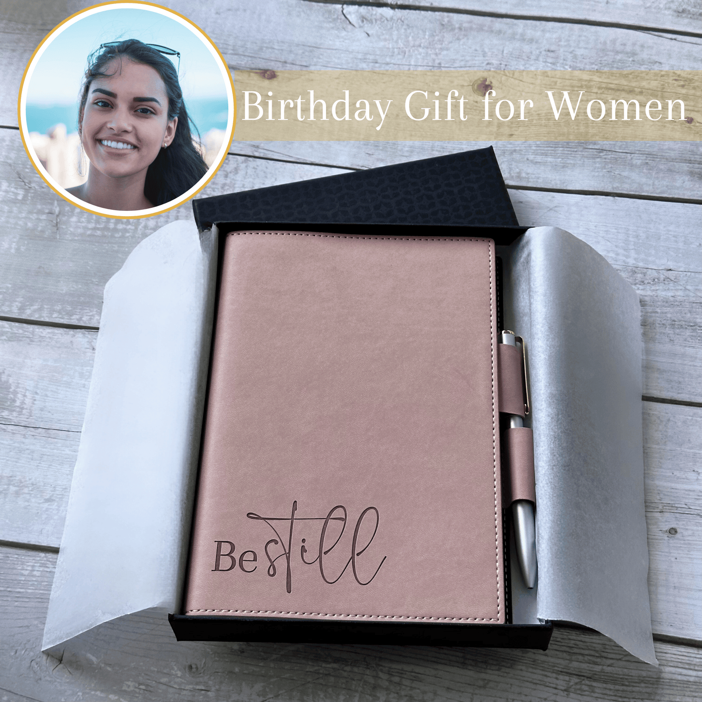 SETTINI® Refillable Christian Journal - Be Still Pink Notebook with Premium Pen, A5 Lined Paper, 8.75 x 6 inches, 256 Pages of 100gsm, Beautiful Gift Box Included