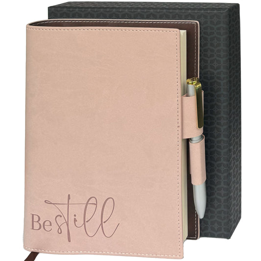 SETTINI® Refillable Christian Journal - Be Still Pink Notebook with Premium Pen, A5 Lined Paper, 8.75 x 6 inches, 256 Pages of 100gsm, Beautiful Gift Box Included