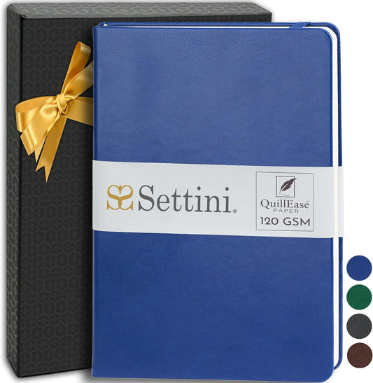 Journal Notebook for Writing, Vegan Leather Hardcover Notebook - Pen loop, Back Pockets & Lay-Flat design, 120 GSM A5 College ruled Bleed free Paper, Gift Set for Men and Women, Saphire Blue