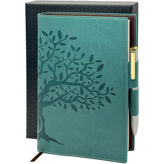 SETTINI® Tree of Life Refillable Writing Journal for Women & Men - Vegan Leather Lined Journal Notebook with Premium Pen - A5, 8.75 x 6 inches, 256 Pages of 100gsm Paper, Beautiful Gift Box Included