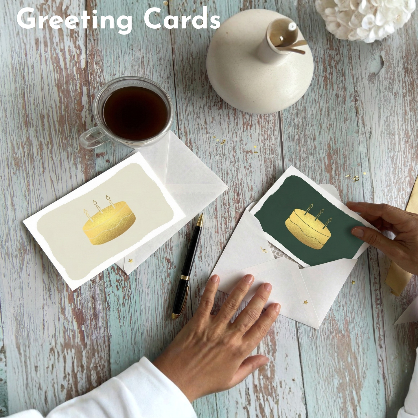 SETTINI Blank Birthday Cards With Envelopes and Gold Sealing Stickers, 18 Pack Boxed Set, 9 Assorted Gold Foil Designs, 4 x 6 in Folded Note Cards