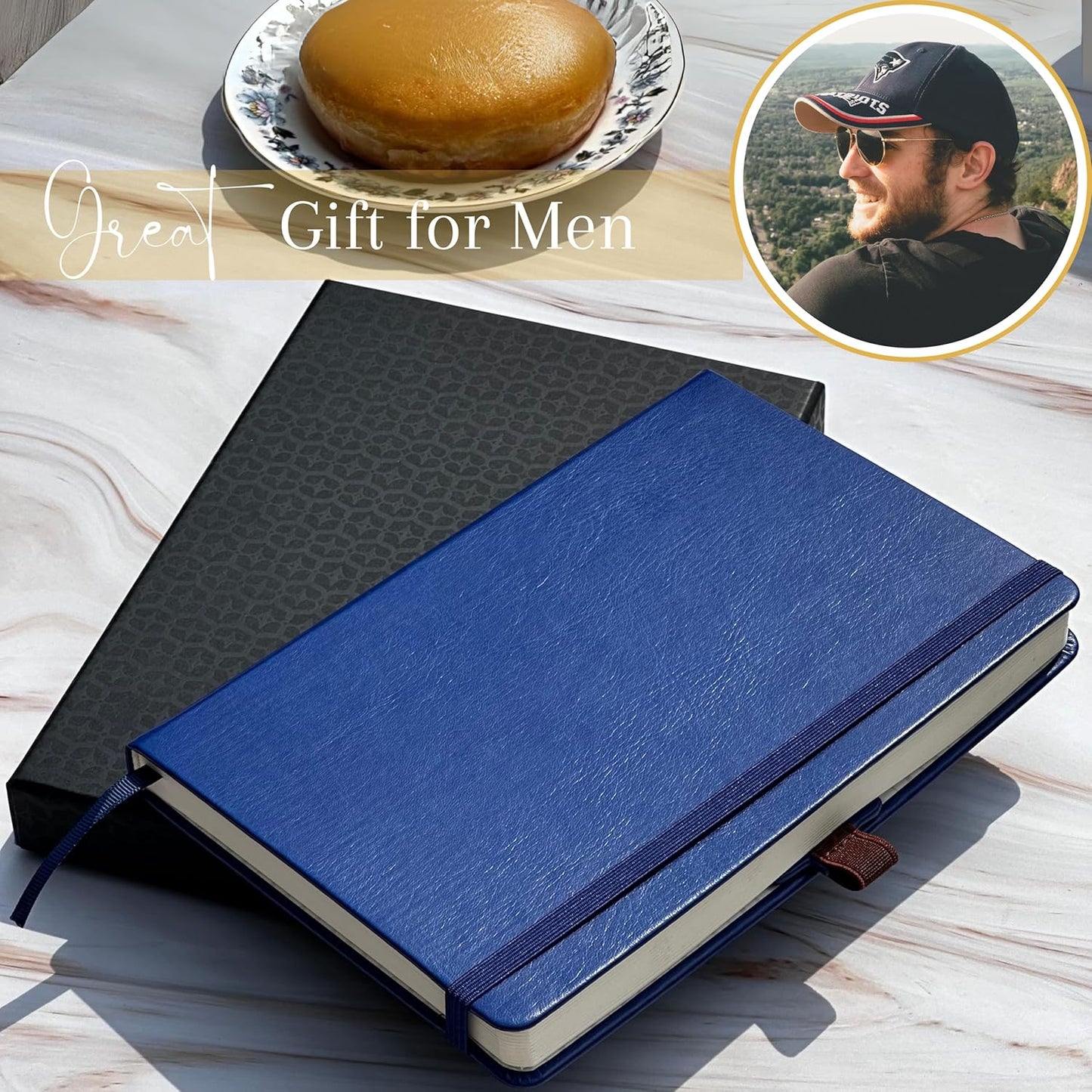Journal Notebook for Writing, Vegan Leather Hardcover Notebook - Pen loop, Back Pockets & Lay-Flat design, 120 GSM A5 College ruled Bleed free Paper, Gift Set for Men and Women, Saphire Blue