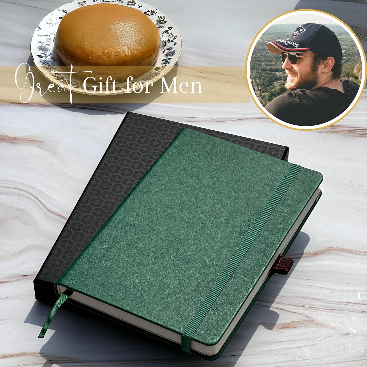 Journal Notebook for Writing, Vegan Leather Hardcover Notebook - Pen loop, Back Pockets & Lay-Flat design, 120 GSM A5 College ruled Bleed free Paper, Gift Set for Men and Women, Emerald Green
