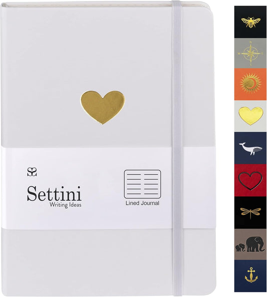 Lined Journal - A5 Vegan Leather Notebook, 192 Archival-Quality Pages, QuillEase Bleed-Free Paper, Inner Pocket & Bookmark, Ideal for Journaling - White Heart