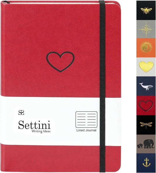 Lined Journal - A5 Vegan Leather Notebook, 192 Archival-Quality Pages, QuillEase Bleed-Free Paper, Inner Pocket & Bookmark, Ideal for Journaling - Red Heart